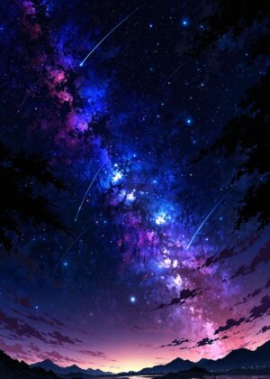 Celestial Night: Shooting Stars and Galactic Dreams - Premium Wooden Framed Poster. Ready to Hang.