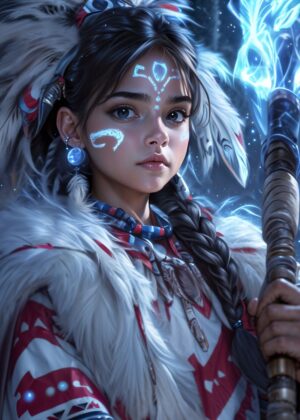Mystical Native American Shaman Digital Art Print - Premium Wooden Framed Poster. Ready to Hang.