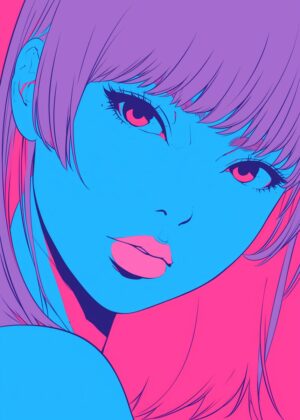 Cyberpunk Anime Girl Art Print - Premium Wooden Framed Poster. Ready to Hang.