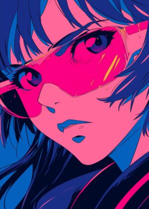 Cyberpunk Anime Girl Art Print - Premium Wooden Framed Poster. Ready to Hang.