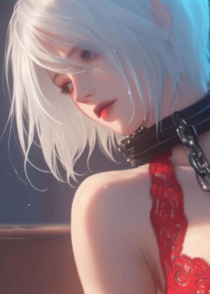 Anime Girl with White Hair: Elegant and Mysterious - Premium Wooden Framed Poster. Ready to Hang.