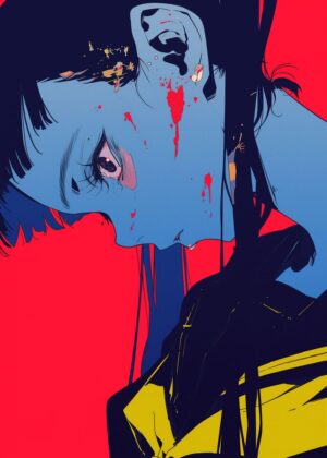 Anime Girl Blood Splatter Art Print - Premium Wooden Framed Poster. Ready to Hang.