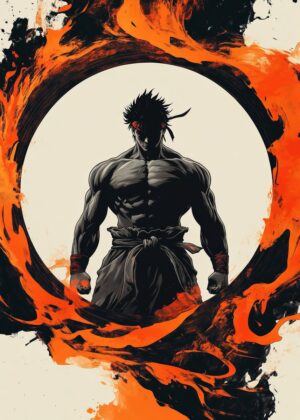Fiery Karate Master Artwork Print - Premium Wooden Framed Poster. Ready to Hang.