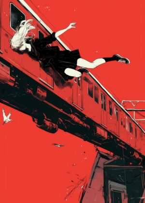 Falling Girl Anime Art Print: A Dramatic Scene of Youth and Despair - Premium Wooden Framed Poster. Ready to Hang.