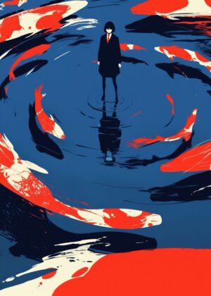 Girl in Koi Pond: A Surrealist Masterpiece - Premium Wooden Framed Poster. Ready to Hang.