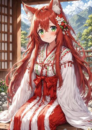 Anime Girl in Traditional Kimono Artwork - Premium Wooden Framed Poster. Ready to Hang.
