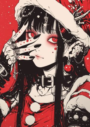 Gothic Santa Girl Art Print - Premium Wooden Framed Poster. Ready to Hang.