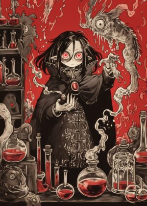 Dark Alchemist: A Gothic Fantasy Illustration - Premium Wooden Framed Poster. Ready to Hang.