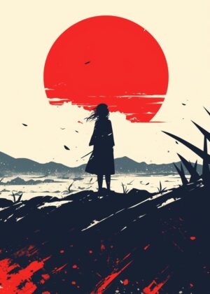 Silhouette Girl Sunset: A Moment of Tranquility - Premium Wooden Framed Poster. Ready to Hang.