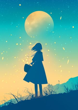 Silhouette Under the Moon: A Serene Night Scene - Premium Wooden Framed Poster. Ready to Hang.