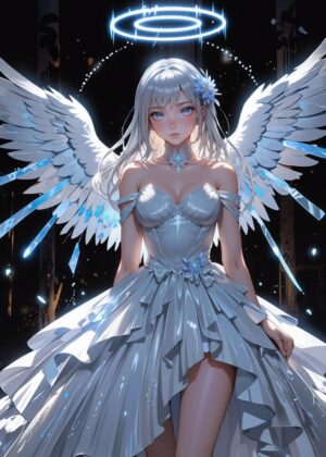 Angelic Beauty: A Celestial Artwork - Premium Wooden Framed Poster. Ready to Hang.