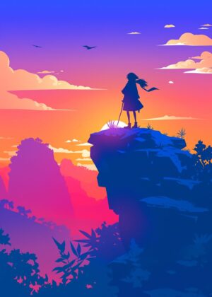 Silhouette Sunset: A Serene Vista - Premium Wooden Framed Poster. Ready to Hang.