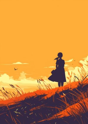 Silhouette Sunset: A Moment of Tranquility - Premium Wooden Framed Poster. Ready to Hang.