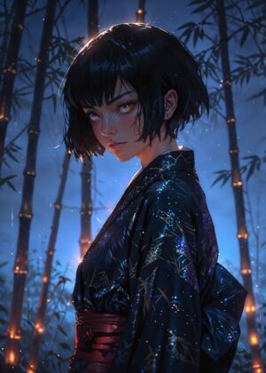 Anime Girl Mystic Forest Spirit Art Print - Premium Wooden Framed Poster. Ready to Hang.