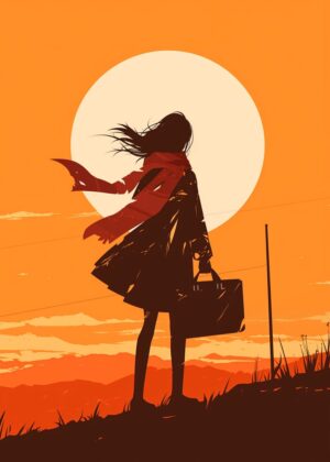 Sunset Silhouette: A Journey's End - Premium Wooden Framed Poster. Ready to Hang.