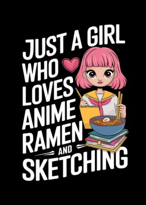 Anime Girl Ramen Sketching Lover - Premium Wooden Framed Poster. Ready to Hang.