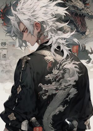 Dragon Tattoo Anime Art Print - Premium Wooden Framed Poster. Ready to Hang.