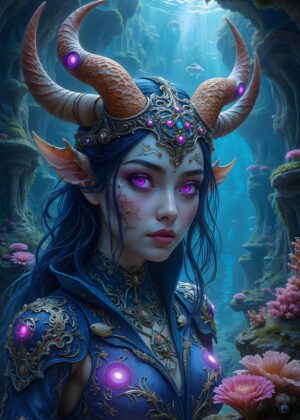 Underwater Fantasy Princess: Digital Art Print - Premium Wooden Framed Poster. Ready to Hang.