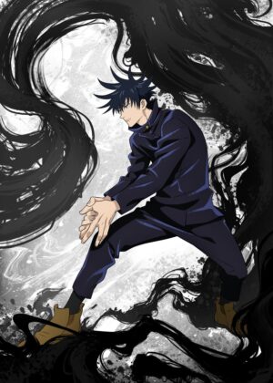Megumi Fushiguro Anime Artwork: Dark and Mysterious - Premium Wooden Framed Poster. Ready to Hang.