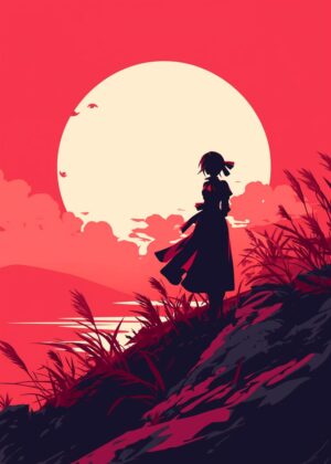 Silhouette of a Girl at Sunset - Premium Wooden Framed Poster. Ready to Hang.