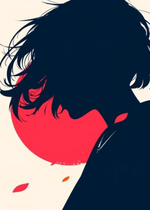 Windswept Silhouette: A Woman's Profile - Premium Wooden Framed Poster. Ready to Hang.