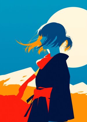 Anime Girl in the Wind: Vibrant Art Print - Premium Wooden Framed Poster. Ready to Hang.