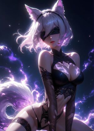 2B Anime Character Art: Elegant and Enigmatic - Premium Wooden Framed Poster. Ready to Hang.