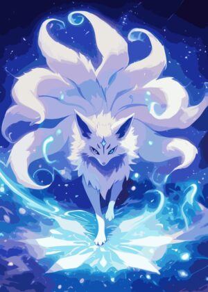 Mystical Crystal Kitsune Fox Art Print - Premium Wooden Framed Poster. Ready to Hang.