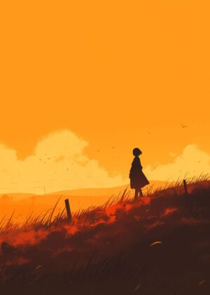 Silhouette Sunset: A Moment of Solitude - Premium Wooden Framed Poster. Ready to Hang.