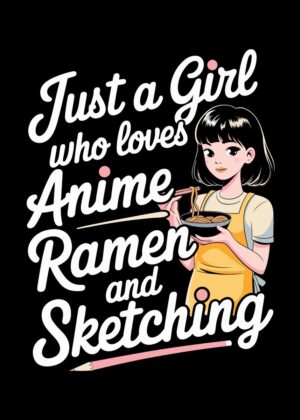 Anime Ramen Girl Sketching Art Print - Premium Wooden Framed Poster. Ready to Hang.