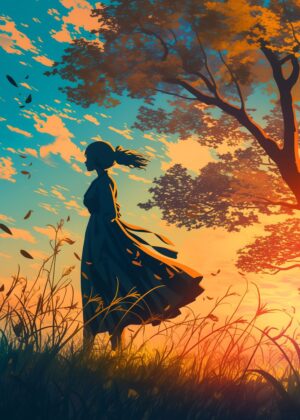 Silhouette at Sunset: A Peaceful Evening - Premium Wooden Framed Poster. Ready to Hang.