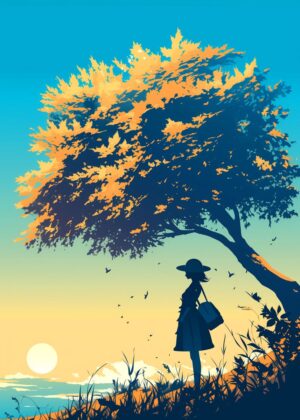Silhouette Sunset: A Peaceful Evening by the Sea - Premium Wooden Framed Poster. Ready to Hang.
