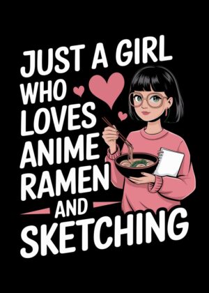 Anime Ramen Girl Sketching Art Print - Premium Wooden Framed Poster. Ready to Hang.