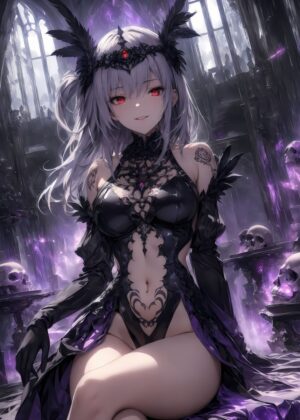 Anime Gothic Queen: Dark Fantasy Art Print - Premium Wooden Framed Poster. Ready to Hang.