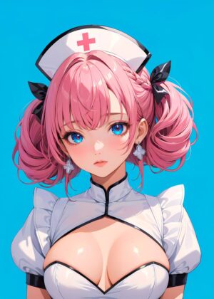 Anime Nurse with Pink Hair: A Captivating Artwork - Premium Wooden Framed Poster. Ready to Hang.