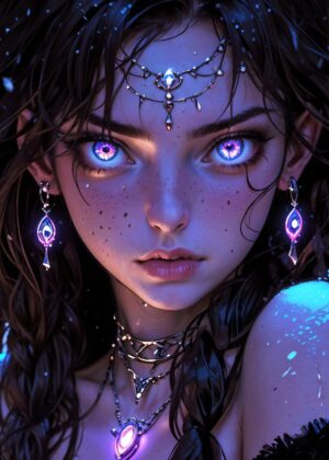 Enigmatic Winter Sorceress: Fantasy Art Print - Premium Wooden Framed Poster. Ready to Hang.