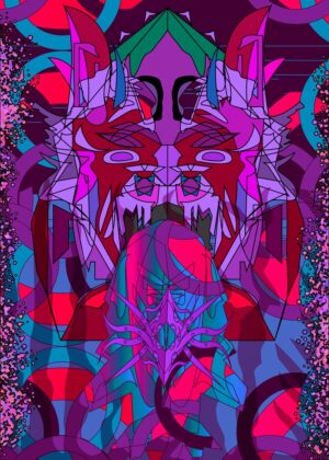 Abstract Digital Artwork Featuring a Mask - Premium Wooden Framed Poster. Ready to Hang.
