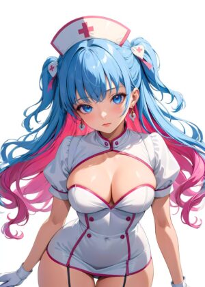 Anime Nurse Art Print: Vibrant Colors and Dynamic Pose - Premium Wooden Framed Poster. Ready to Hang.