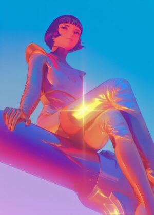 Cyberpunk Anime Girl: Neon Dreams - Premium Wooden Framed Poster. Ready to Hang.