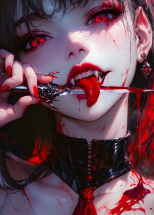 Crimson Embrace: A Vampire's Allure - Premium Wooden Framed Poster. Ready to Hang.