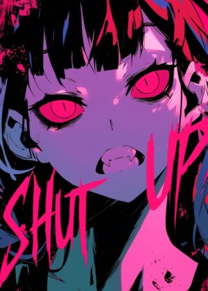 Angry Anime Girl with Shut Up Text Art Print - Premium Wooden Framed Poster. Ready to Hang.