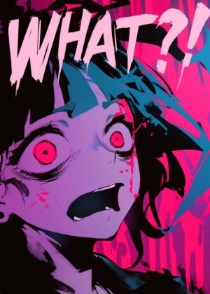 Anime Girl Shocked: A Vivid Expression of Surprise and Horror - Premium Wooden Framed Poster. Ready to Hang.