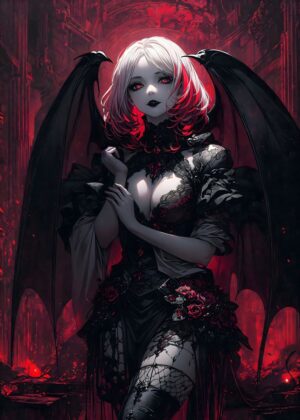 Dark Angel with Wings: Gothic Fantasy Art Print - Premium Wooden Framed Poster. Ready to Hang.