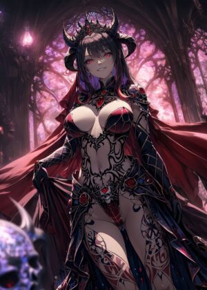 Dark Fantasy Anime Queen Art Print - Premium Wooden Framed Poster. Ready to Hang.