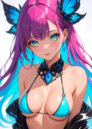 Anime Girl with Butterfly Wings: Vibrant Fantasy Art Print - Premium Wooden Framed Poster. Ready to Hang.