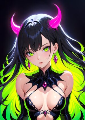 Sultry Demon Anime Girl Art Print - Premium Wooden Framed Poster. Ready to Hang.