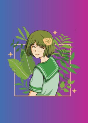 Anime Girl in a Garden - Premium Wooden Framed Poster. Ready to Hang.