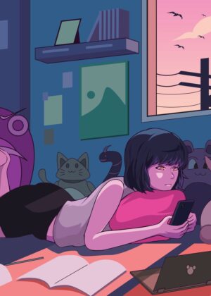 Evening Relaxation: A Cozy Girl's Night In - Premium Wooden Framed Poster. Ready to Hang.