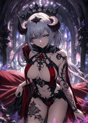 Anime Demon Queen Art Print: Reign of Shadows - Premium Wooden Framed Poster. Ready to Hang.