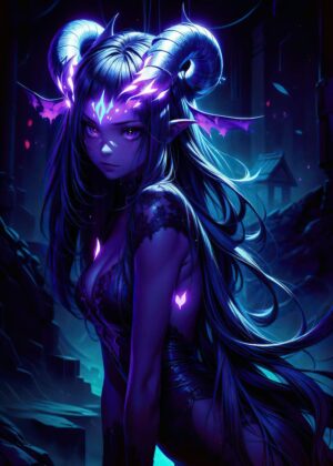 Dark Fantasy Demon Girl Anime Art Print - Premium Wooden Framed Poster. Ready to Hang.